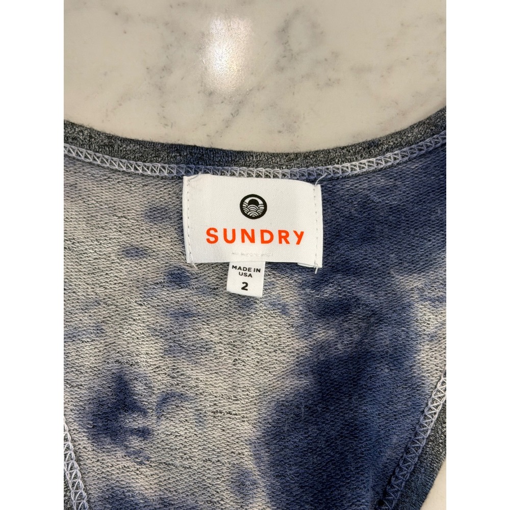 Sundry Blue Tie Dye Tank Dress Sleeveless Drawstring Waist Mini Size 2 Medium - Picture 4 of 9